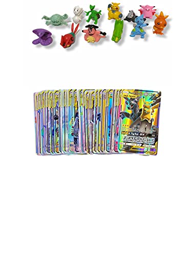 Cartas de Pokémon coleccionables 100 Unidades + 12 muñecos de Pokemon incluidos, Juego de Cartas coleccionables, Cartas de Batalla, Cartas Raras, Tarjetas Brillantes.