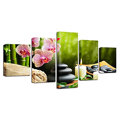 Cartel de la lona de la pintura al óleo de la vela zen de la orquídea moderna de la impresión de HD, imagen del arte de la pared de la decoración del hogar 5 Modular A23 S