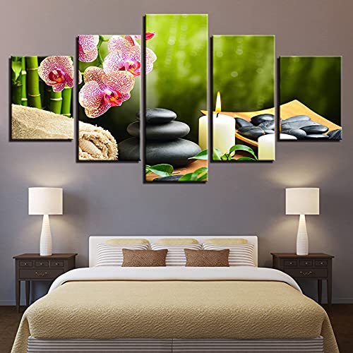 Cartel de la lona de la pintura al óleo de la vela zen de la orquídea moderna de la impresión de HD, imagen del arte de la pared de la decoración del hogar 5 Modular A23 S