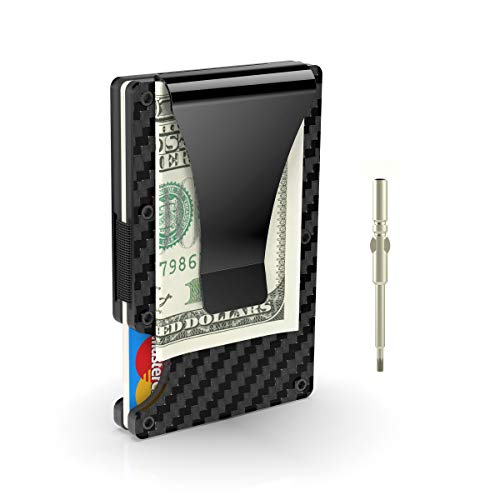 Cartera de Tarjetas Tarjetero Hombre,Slim Moda RFID Billetera de Fibra Carbon, Mini Fundas para Crédito