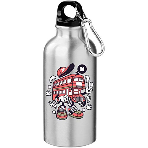 Cartoon Style England London Iconic Red Bus Tourist Water Bottle