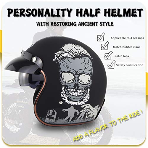 Cascos de moto Retro para adultos Harley 3/4 casco de motocicleta de cara abierta con Visor reflectante DOT certificado casco de choque para ciclomotor crucero Vespa (M(55-56cm))