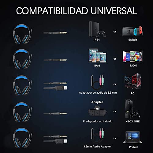 Cascos Gaming PS4 Gootoop para PS4, PS5, PC, Xbox One, PS4, Auriculares con micrófono, Sonido Envolvente 3D, cancelación de Ruido, Luces LED