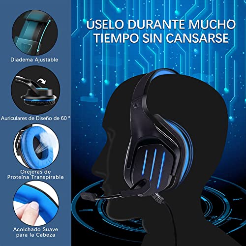 Cascos Gaming PS4 Gootoop para PS4, PS5, PC, Xbox One, PS4, Auriculares con micrófono, Sonido Envolvente 3D, cancelación de Ruido, Luces LED