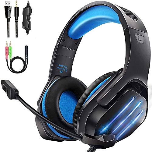 Cascos Gaming PS4 Gootoop para PS4, PS5, PC, Xbox One, PS4, Auriculares con micrófono, Sonido Envolvente 3D, cancelación de Ruido, Luces LED