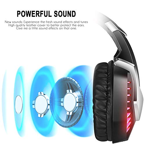Cascos Gaming PS5 con Micrófono Flexible para Xbox Series X PC Switch PS4 PC Gaming, Auriculares con Sonido 360 Stereo, Orejeras Acolchadas Ligero Cómodo, Diadema Ajustable, Iluminación LED