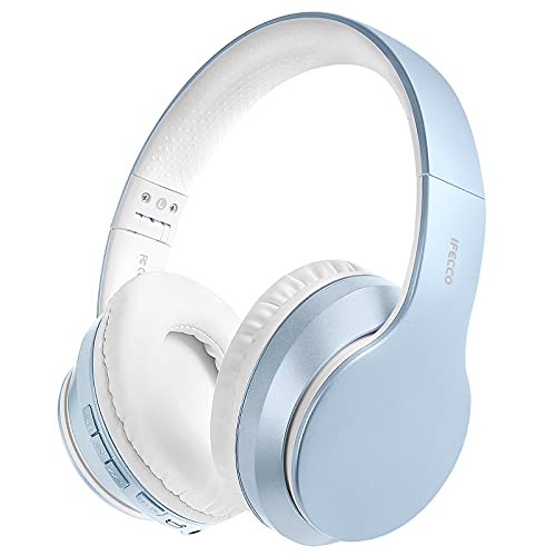 Cascos Inalambricos Bluetooth, Auriculares Diadema Estéreo Inalámbricos Plegables, Micrófono Incorporado, Cascos Bluetooth Inalámbrico y Audio Cable para PC/ MP3/Móviles/TV(Azul Liso)