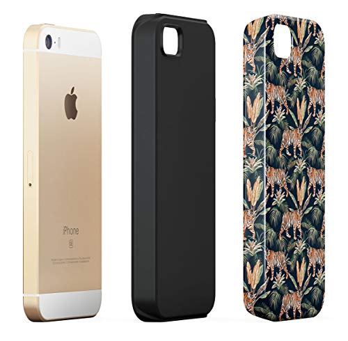 Case Cover Compatible with Apple iPhone 5 / iPhone 5s / iPhone SE Silicone Inner & Outer Hard PC Shell 2 Piece Hybrid Armor Tropic Jungle Animal Wild Tiger Pattern