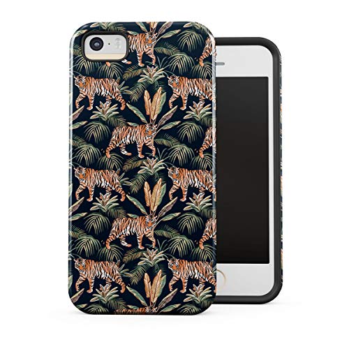 Case Cover Compatible with Apple iPhone 5 / iPhone 5s / iPhone SE Silicone Inner & Outer Hard PC Shell 2 Piece Hybrid Armor Tropic Jungle Animal Wild Tiger Pattern