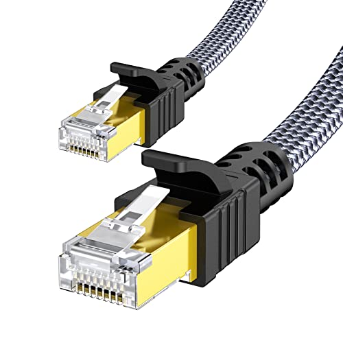Cat 7 Cable de Red Ethernet 5m, Snowkids Alta Velocidad 10 Gbit/s 600 MHz Cable Plano Trenzado de Nailon Profesional Chapado en Oro STP Cable Ethernet Cat 7 RJ45 para Router Modem Switch TV Box PC PS4