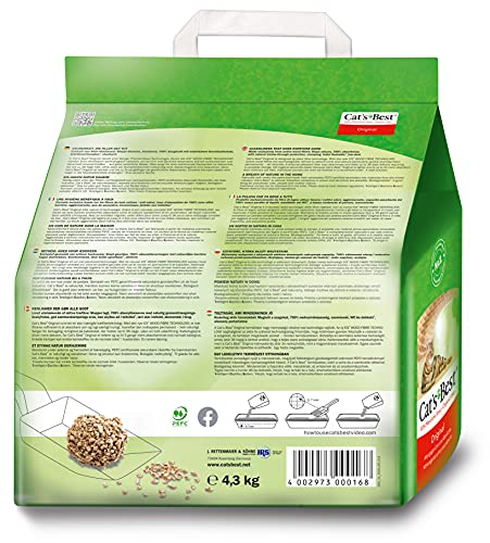 Cat's Best at's Best Original Aglomerante 10L (4,3 kg). Arena Biodegradable hasta 7 Semanas de Uso. Lecho para Gatos de Fibra Vegetal Aglutinable, Madera, 4