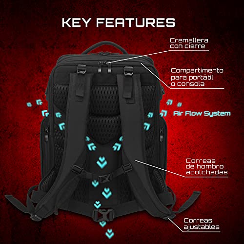 CATURIX ATTACHADER - Mochila de videojuegos para portátiles y consolas de hasta 17,3", mochila impermeable de 33 l de volumen, negro