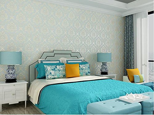 Cczxfcc Blue European Style Nonwovens Wallpaper Bedroom Living Room Clothing Shop Beauty Club Hotel Wallpaper Blue