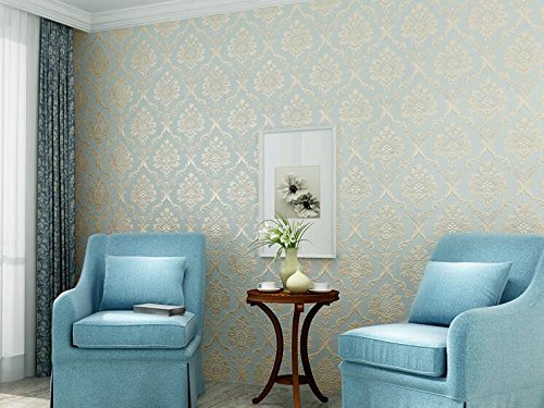 Cczxfcc Blue European Style Nonwovens Wallpaper Bedroom Living Room Clothing Shop Beauty Club Hotel Wallpaper Blue
