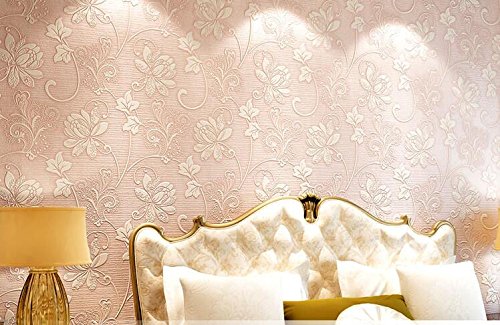 Cczxfcc European Wallpaper 3D Non-Woven Fabric Pink Wallpaper Bedroom Living Room Garden Sofa Background Wall Wallflower Wallpaper. Pink