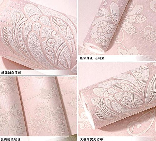 Cczxfcc European Wallpaper 3D Non-Woven Fabric Pink Wallpaper Bedroom Living Room Garden Sofa Background Wall Wallflower Wallpaper. Pink