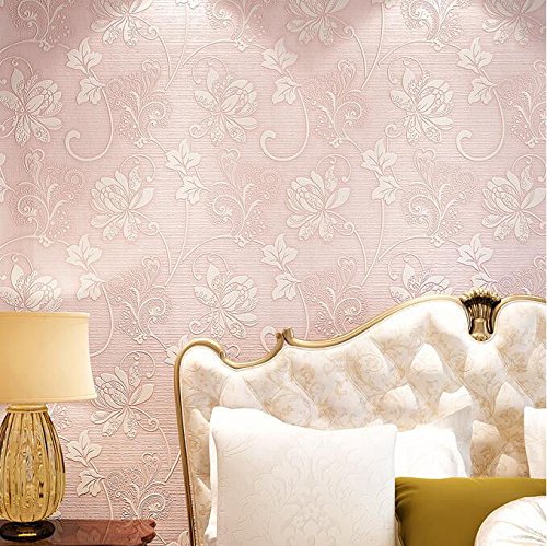 Cczxfcc European Wallpaper 3D Non-Woven Fabric Pink Wallpaper Bedroom Living Room Garden Sofa Background Wall Wallflower Wallpaper. Pink