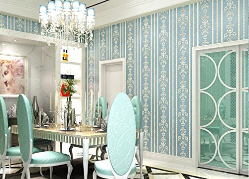 Cczxfcc Stereo 3D Blue Non-Woven Wallpaper European Vertical Stripes Wallpaper Living Room Tv Background Wall Wallpaper Blue