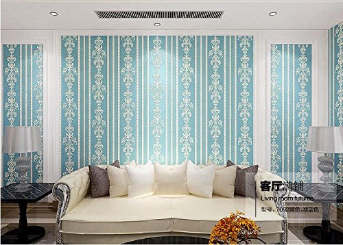 Cczxfcc Stereo 3D Blue Non-Woven Wallpaper European Vertical Stripes Wallpaper Living Room Tv Background Wall Wallpaper Blue
