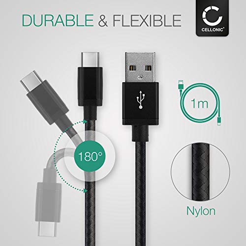 CELLONIC® Cable de Datos USB 1m Compatible con Microsoft Xbox Series X, Series S/One Elite Controller 2 Cable Carga USB C Type C a USB A 2.0 3A Nylon Negro