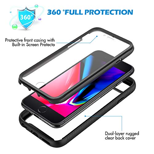 CENHUFO Funda iPhone SE 2020 Funda iPhone 8/7 /6S / 6 Antichoques con Protector de Pantalla Integrado Fundas 360° Protección Completa Case Bumper Robusto Carcasa para iPhone 8/7 /6S/6/ SE 2020 Negro