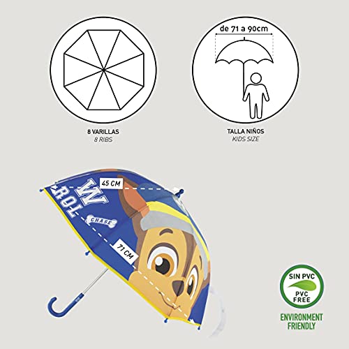 CERDÁ LIFE'S LITTLE MOMENTS-Paraguas Chase de Paw Patrol para Niños de Color Azul-Licencia Oficial Nickelodeon, (2400000600)