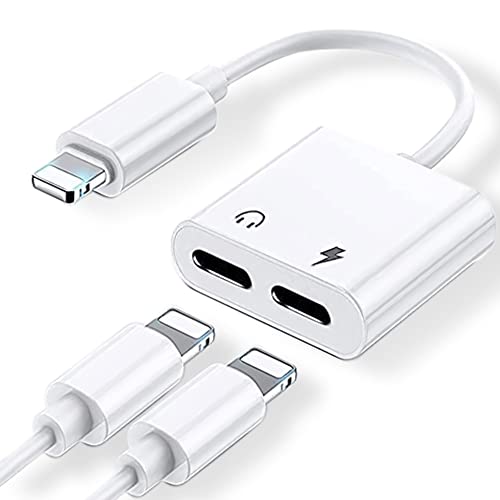 [Certified Apple MFi] Adaptador de Auriculares para iPhone Conector Lightning Doble Cable de Audio Auxiliar para Auriculares Divisor Compatible con iPhone 12/11/XR/7/8/7P Compatible con Todos los iOS