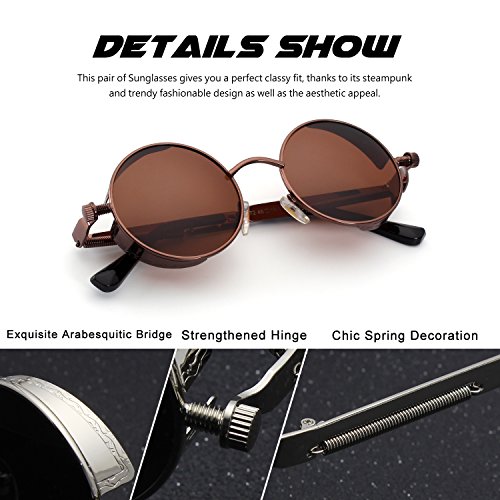 CGID E72 Steampunk estilo retro inspirado círculo metálico redondo gafas de sol polarizadas para hombres