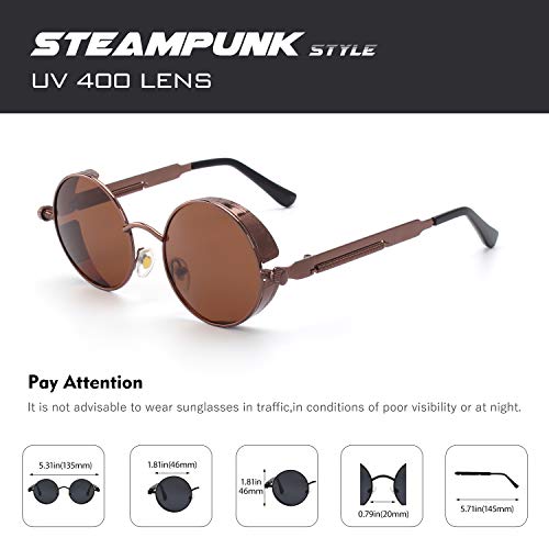 CGID E72 Steampunk estilo retro inspirado círculo metálico redondo gafas de sol polarizadas para hombres