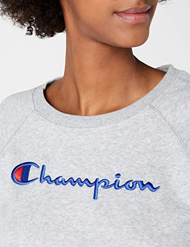 Champion Classic Logo Crewneck Sweatshirt Sudadera, Gris Claro, L para Mujer
