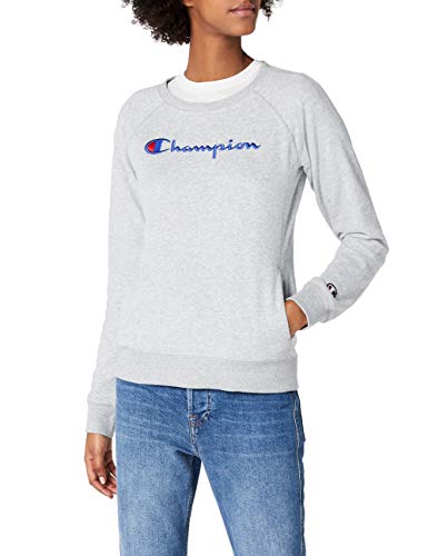 Champion Classic Logo Crewneck Sweatshirt Sudadera, Gris Claro, L para Mujer