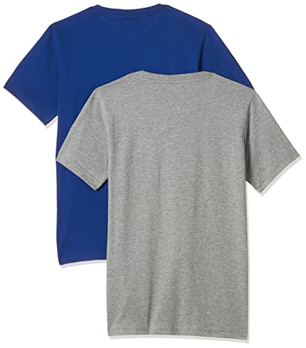 Champion Legacy Classic C-Logo Camiseta, Gris Jaspeado Claro & Azul, 13-14 Años (Pack de 2) para Niños