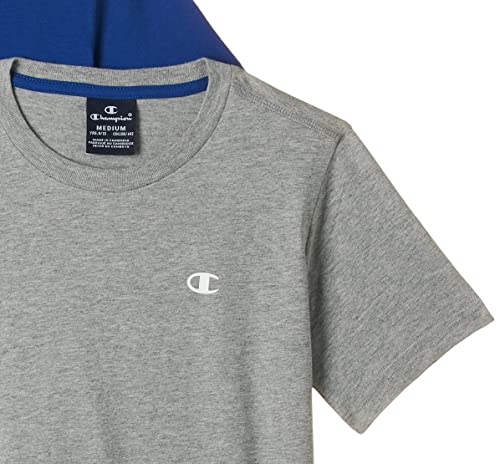 Champion Legacy Classic C-Logo Camiseta, Gris Jaspeado Claro & Azul, 13-14 Años (Pack de 2) para Niños