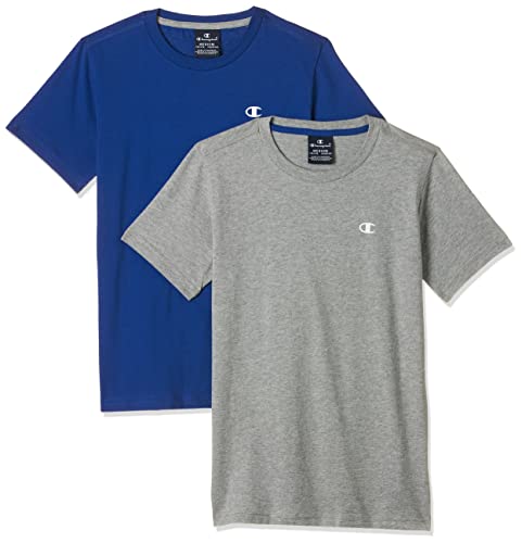 Champion Legacy Classic C-Logo Camiseta, Gris Jaspeado Claro & Azul, 13-14 Años (Pack de 2) para Niños