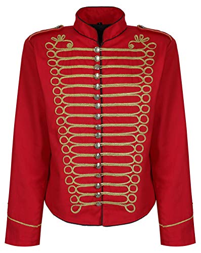 Chaqueta Ajustada de Desfile Militar Punk Percusionista en para Hombres - Rojo & Oro (Talla Masculina L)
