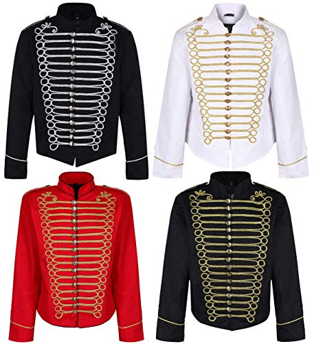 Chaqueta Ajustada de Desfile Militar Punk Percusionista en para Hombres - Rojo & Oro (Talla Masculina L)