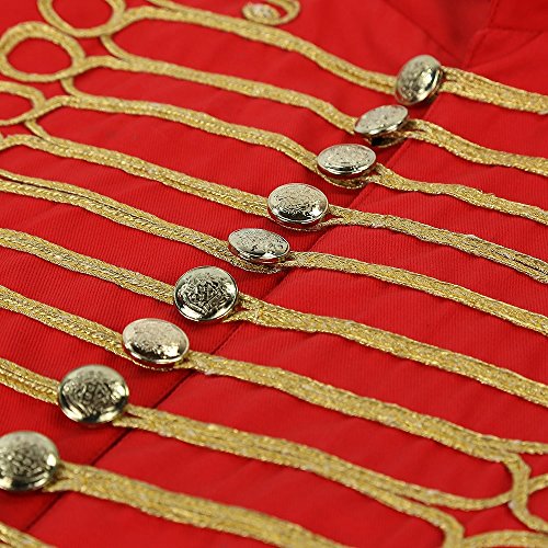 Chaqueta De Desfile De Hombre Estilo Punk Militar Baterista Sin Mangas - Rojo & Oro (XS)