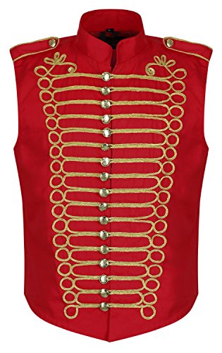 Chaqueta De Desfile De Hombre Estilo Punk Militar Baterista Sin Mangas - Rojo & Oro (XS)