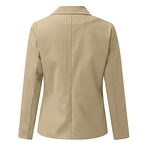 Chaqueta de manga larga con solapa informal para mujer, chaqueta de abrigo, E Caqui, 48