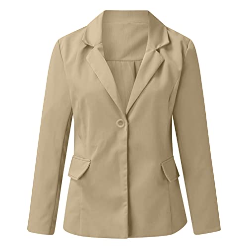 Chaqueta de manga larga con solapa informal para mujer, chaqueta de abrigo, E Caqui, 48