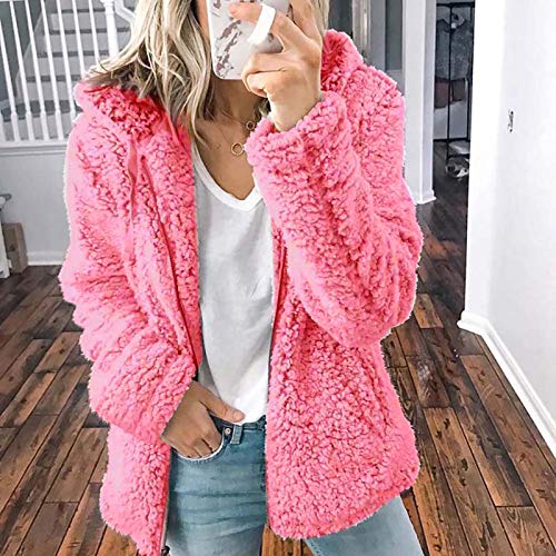 Chaqueta De Mujer con Capucha, Cremallera Completa, Abrigo De Invierno CáLido Y Esponjoso, Sudadera De Manga Larga con Cuello Redondo Y Cuello Redondo, Sudadera Larga Y SóLida