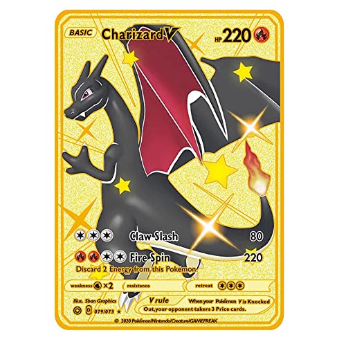 Charizard Gold Vmax DX GX tarjeta de metal chapado en oro chapado en oro serie Diablo, tarjeta súper rara, el mejor regalo para coleccionistas y niños (3 piezas)