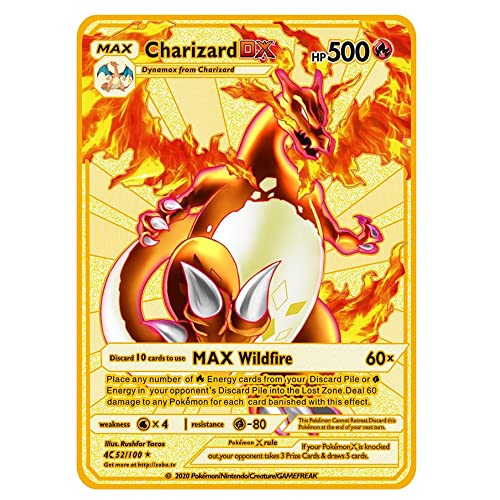 Charizard Gold Vmax DX GX tarjeta de metal chapado en oro, tarjeta chapada en oro, el mejor regalo para coleccionistas y niños (3 piezas)