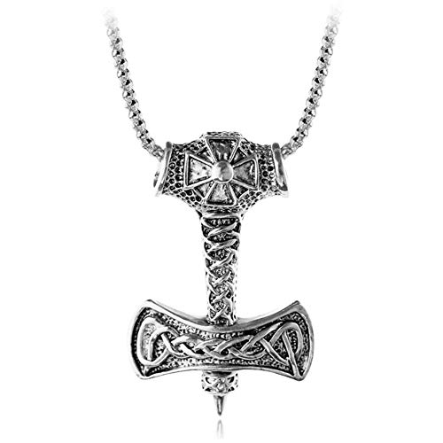 chenran Accesorios Vikings Amuleto Colgante, Collar escandinava Amuleto Steam Punk Antigua joyería de Punto de los Hombres Regalo (Metal Color : White k)