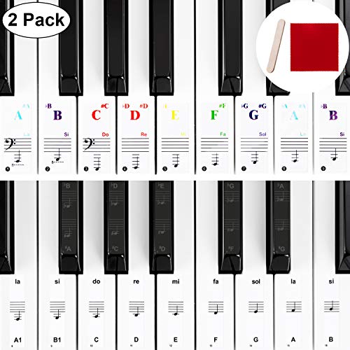 Chinco Pegatina de Piano Pegatinas de Teclados de Piano para Teclas 32, 37, 54, 61, 88 Reemplazo Pegatinas de Piano con Paño de Limpieza Bastoncillo de Montaje Pegatinas de Piano Negras 2 Pack