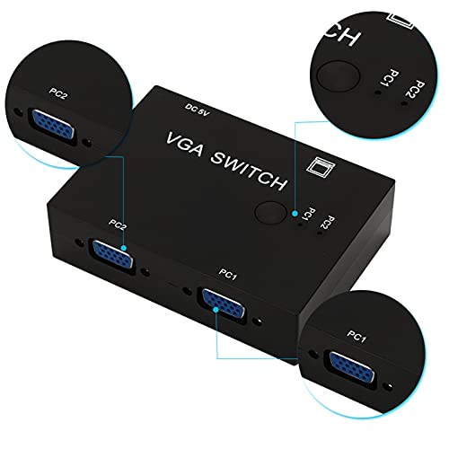ciciglow VGA 2 en 1 Salida 1 Puerto VGA Switch, VGA Video Sharing Adapter 2 en 1 out Manual Switcher Two Way VGA Vedio Switch VGA Switcher para PC TV Monitor