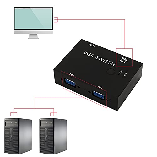 ciciglow VGA 2 en 1 Salida 1 Puerto VGA Switch, VGA Video Sharing Adapter 2 en 1 out Manual Switcher Two Way VGA Vedio Switch VGA Switcher para PC TV Monitor