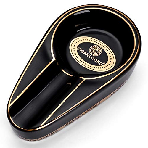 CIGARLOONG Cenicero de cigarros solo clásico cenicero de cerámica uso al aire libre o en interiores (negro)