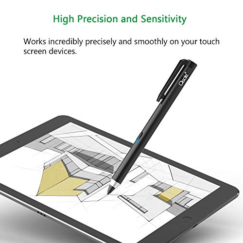 Ciscle Stylus Pen con apagado automático de 5 minutos y punta de cobre de punta fina de 1,5 mm, lápiz recargable compatible con iPad Pro, iPhone, tabletas Android, Samsung - Negro