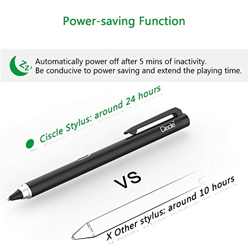 Ciscle Stylus Pen con apagado automático de 5 minutos y punta de cobre de punta fina de 1,5 mm, lápiz recargable compatible con iPad Pro, iPhone, tabletas Android, Samsung - Negro
